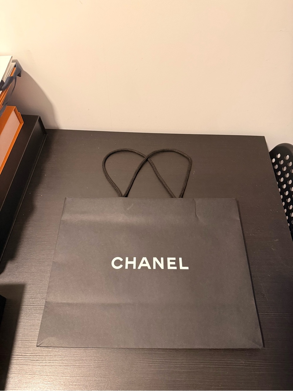 CHANEL 13”x18”x6” Black Paper Shopping Bag